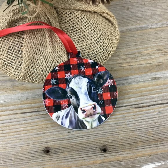 Black and White Dairy Cow Christmas Ornament Double Sided - Picture 6 of 7